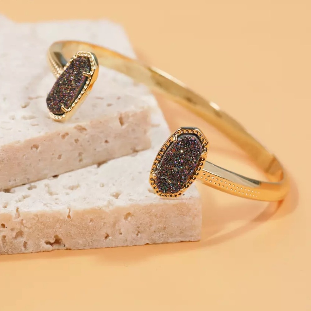 24k Gold Rainbow Drusy Pinch Cuff Bracelet
